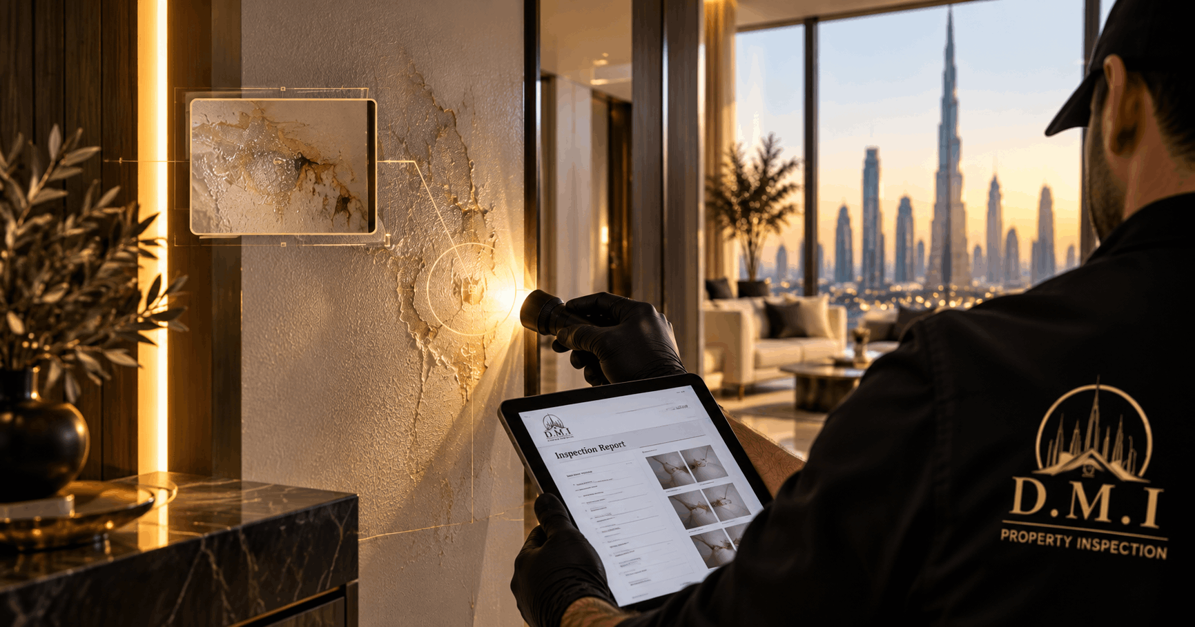 Property inspector examining finishing details in Dubai